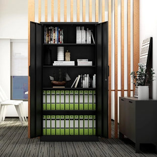 Metal Storage Cabinet-71” Tall Steel File Cabinets with Lockable Doors and Adjustable Shelves-Black Steel Storage Cabinet for Ho