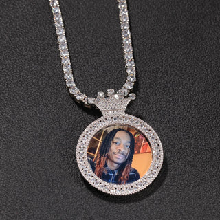 THE BLING KING Round Crown Heart Medallions Custom Photo Memory Pendant Engrave Name HipHop Jewlery Personalized Men Women Gifts
