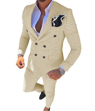 Men's Plaid Suits 2 Pieces Blazer and Pants Set Casual Tuxedo Set Double Breasted Peak Lapel Wedding Dresses Prom Evening Party