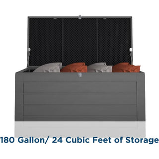 Outdoor Living 88180BGY1E Outdoor Patio Storage, Extra Large, 180 Gallons, Charcoal Deck Box,