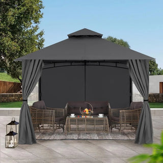 Patio Gazebo Steel Frame Outdoor Gazebo with Windows Curtains (11x11,Dark Gray)