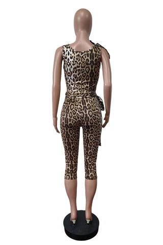 Weird Puss Summer 2 Piece Set Women Leopard Print Inclined Shoulder Tank Tops+Shorts Stretch Tight Matching Streetwear Outfits
