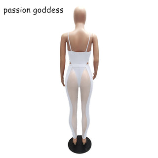 Spaghetti Strap Bodycon Sexy Two Piece Set Women Summer 2022 See Through Mesh Patchwork Club Party Outfits Pants and Top Suits