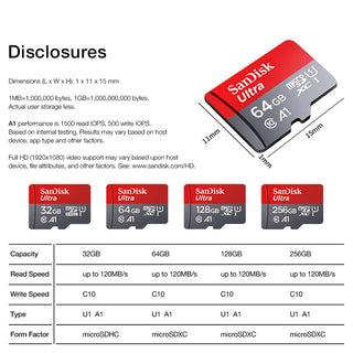 SanDisk Ultra Micro SD Memory Card TF Flash Card A1 V10 C10 U1 32GB 64G 128G 256G for Camera Phone Nintendo Switch Table