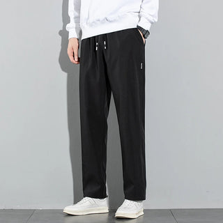 Ice Silk Men's Pants 2025 Summer New Black Gray Thin Business Casual Pants Outdoor Elastic Breathable Straight Leg Sweatpants