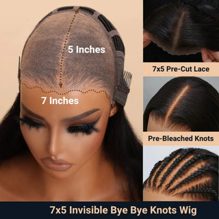 Nadula Hair 7X5 Bye Bye Knots Glueless Pre Cut Lace Closure Wig Honey Blond Highlight Root Pre Bleach Knots Wig Straight Hair