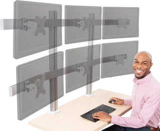 6 Monitor Mount Desk Setup - Heavy-Duty Height Adjustable Monitor Stand, Swivel Arm with Clamp-On Base, 6 Screen VESA Mount