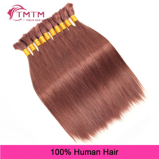 Straight Bulk Human Hair Extensions Brazilian Remy Human Hair No Weft 16-28 Inch Pre-Colored Copper Brown Bulk Hair For Braiding