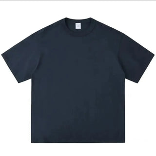 Camiseta de algodón puro resistente GSM 500g en blanco y negro, cuello redondo enhebrado grueso, mangas cortas, tres agujas, media manga 