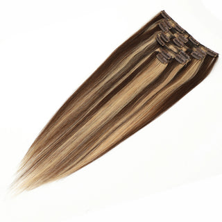 Dark Brown Clip in Hair Extension Human Hair Real Natural  Hair Extension Double Weft Full Head 7PCS Clip Ins For Add Volume