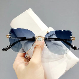 2024 New Luxury Rimless Cat Eye Gradient Sunglasses for Women Ladies Fashion Brand Travel Driving Sun Glasses UV400 Eyewear