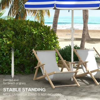 5.7' Portable Beach Umbrella with Tilt Adjustable Height 2 Cup Holders Hooks UV 40+ Ruffled Outdoor Umbrella with Vented Canop
