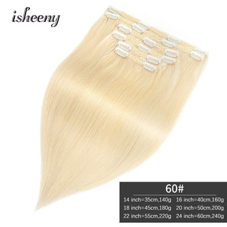 Isheeny 140-240G Volume Clip In Human Hair Extensions Straight 14"-24" Brazilian Machine Remy Straight Natural Clip In Full Head