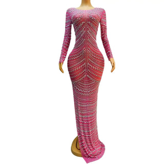 Long Glitter Pink Prom Dresses Sexy Mermaid Style Sheer Luxury Sparkly Beaded Silver Black Girl Formal Prom Gala Gowns Huabao