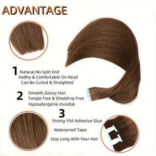 Alimice Straight #4 Chocolate Brown Hair Extension Seamless Tape In Human Hair Extensions Russian Hair Extension PU Tape ins