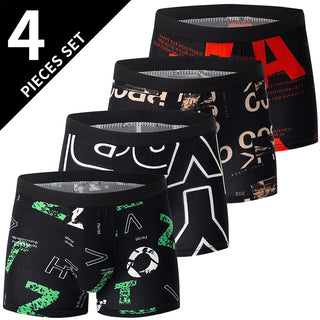 4 Pieces European and American Size MEN'S FASHION Printed Boxer Underwear Comfortable Swimming Trunks Oversized Underwear Shorts