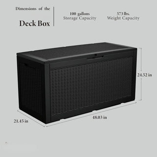 100GAL Deck Box, Outdoor Storage Boxes Lockable Lid for Garden Tools, Patio Furniture, Pool Suppliesand Cushions Black