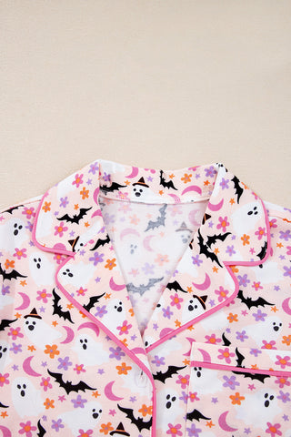 Pink Halloween Eve Haunted Honey Bat Print Pajama Set