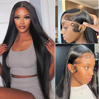 30 40 Inch Bone Straight Natural Color Human Hair Wig 13x6 HD Transparent Front Lace Closure Wigs Brazilian Hair For Black Women