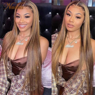 Nadula Hair 7X5 Bye Bye Knots Glueless Pre Cut Lace Closure Wig Honey Blond Highlight Root Pre Bleach Knots Wig Straight Hair