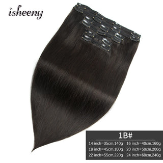 Isheeny 140-240G Volume Clip In Human Hair Extensions Straight 14"-24" Brazilian Machine Remy Straight Natural Clip In Full Head