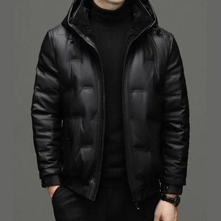 Men's Genuine Leather Luxury Down Jacket Man Winter Hooded Short Thicken Large Size Sheepskin Coat Male Oversized Puffer Jacket