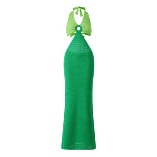 Yiiciovy Women Bikini Cover-Ups Knitted Hollow V-neck Halter Tie-up Dress Swimsuit Cover-Up Sexy Backless Crochet Beach Dresses