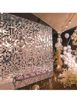 12/24/30pcs Rose Gold Shimmer Wall Panels Backdrops Square Sequins Backdrops Girls Birthday Graduation Wedding Party Decoration