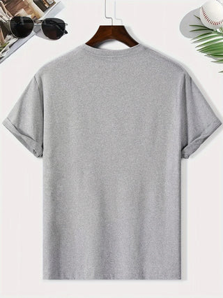 Men's summer 100% pure cotton fashionable casual loose geometric pattern REEF letter printed round neck short sleeved T-shirt