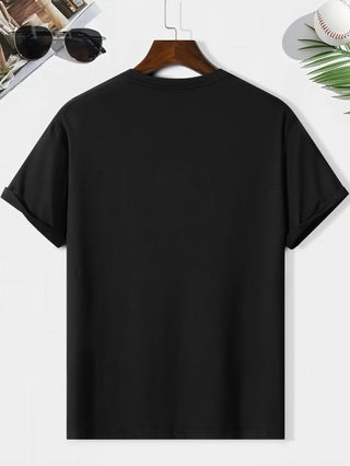 Men's summer 100% pure cotton fashionable casual loose geometric pattern REEF letter printed round neck short sleeved T-shirt