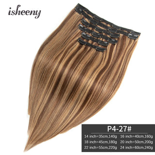 Isheeny 140-240G Volume Clip In Human Hair Extensions Straight 14"-24" Brazilian Machine Remy Straight Natural Clip In Full Head