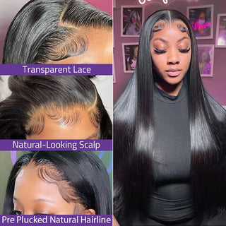 30 40 Inch Bone Straight Natural Color Human Hair Wig 13x6 HD Transparent Front Lace Closure Wigs Brazilian Hair For Black Women