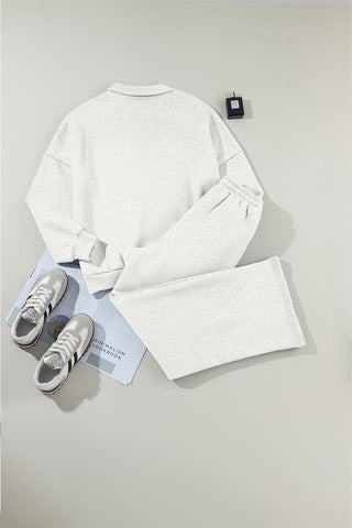 Light Grey Drop Shoulder Zip Up Jacket Drawstring Pants Active 2pcs Set