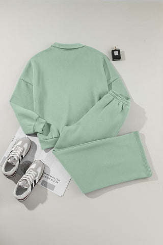 Clearly Aqua Drop Shoulder Zip Up Jacket Drawstring Pants Active 2pcs Set