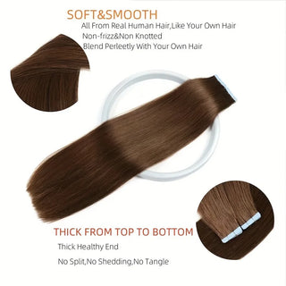 Alimice Straight #4 Chocolate Brown Hair Extension Seamless Tape In Human Hair Extensions Russian Hair Extension PU Tape ins