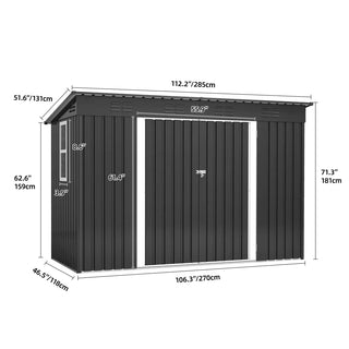 9 x 4ft Outdoor Storage Shed with Windows,Lockable Doors & Sloped Roof,Large Metal Garden Shed for Patio,Backyard,Garage