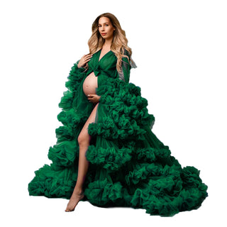 Maternity Prom Dress Bridal Robe Fluffy Tulle Dress for PhotoShoot Ruffled Babyshower Gowns Pregnant Women Photography Sleepwear