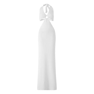 Yiiciovy Women Bikini Cover-Ups Knitted Hollow V-neck Halter Tie-up Dress Swimsuit Cover-Up Sexy Backless Crochet Beach Dresses