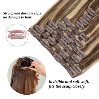 160G Thick Ends Clip in Hair Extensions Human Hair Double Weft Hair Extensions Brazilian 100% Remy Human Hair for Woman 14"-28"