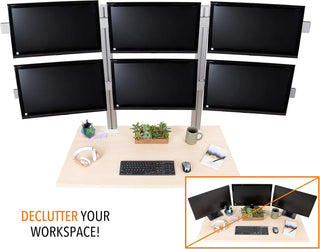 6 Monitor Mount Desk Setup - Heavy-Duty Height Adjustable Monitor Stand, Swivel Arm with Clamp-On Base, 6 Screen VESA Mount