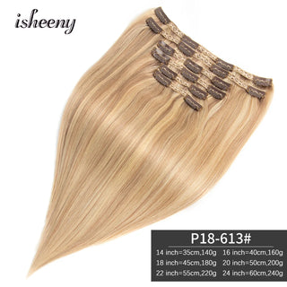 Isheeny 140-240G Volume Clip In Human Hair Extensions Straight 14"-24" Brazilian Machine Remy Straight Natural Clip In Full Head