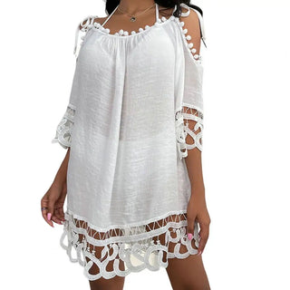 Fabulous Pure Color Beach Mini Dress Loose Beach Mini Dress Soft Pullover Bathing Cover Up Women Clothes