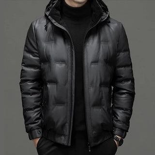 Men's Genuine Leather Luxury Down Jacket Man Winter Hooded Short Thicken Large Size Sheepskin Coat Male Oversized Puffer Jacket