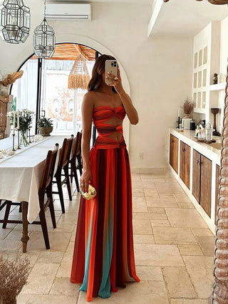 Women Sexy White Strapless Long Dress Elegant Patchwork Ruffled High Waist Slim Fit Maxi Vestidos 2025 New Summer Fashion Robes