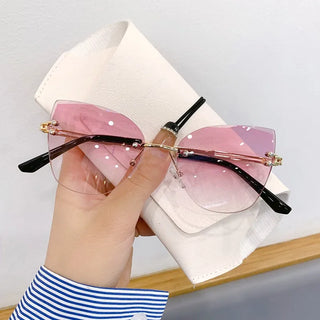 2024 New Luxury Rimless Cat Eye Gradient Sunglasses for Women Ladies Fashion Brand Travel Driving Sun Glasses UV400 Eyewear