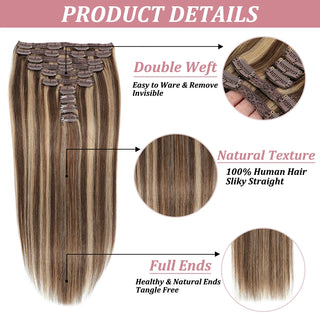 160G Thick Ends Clip in Hair Extensions Human Hair Double Weft Hair Extensions Brazilian 100% Remy Human Hair for Woman 14"-28"