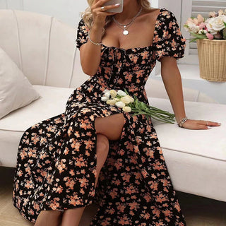 2024 new small fresh floral slim fit dress