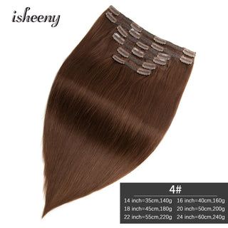 Isheeny 140-240G Volume Clip In Human Hair Extensions Straight 14"-24" Brazilian Machine Remy Straight Natural Clip In Full Head
