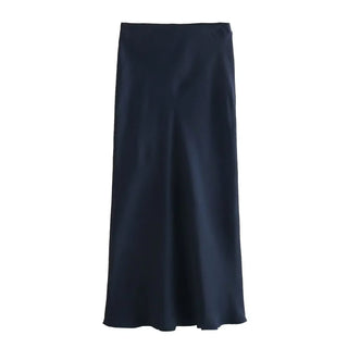 TRAFZA 2024 Y2K Casual Women Long Skirt Spring Elastic High Waisted A-Line Casual Female Satin Skirts High Street Lady Skirts