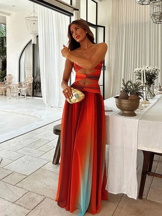 Women Sexy White Strapless Long Dress Elegant Patchwork Ruffled High Waist Slim Fit Maxi Vestidos 2025 New Summer Fashion Robes